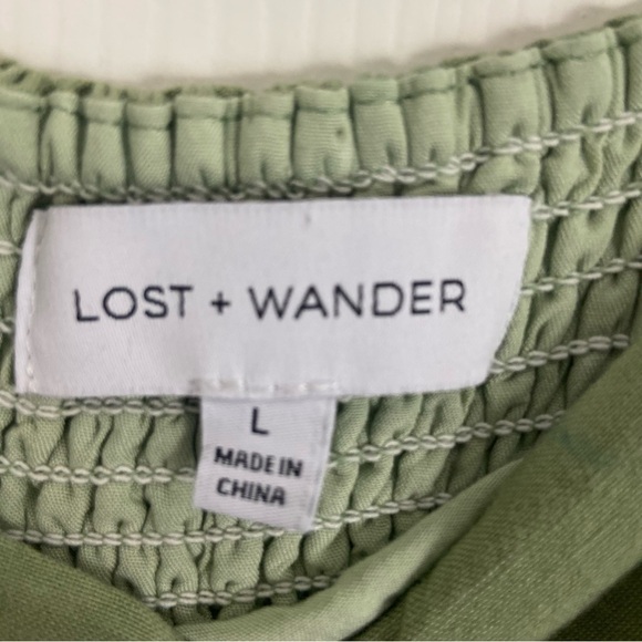 Lost + Wander Sage Green Emilia Mini Dress Linen Blend Sz L - Picture 7 of 14